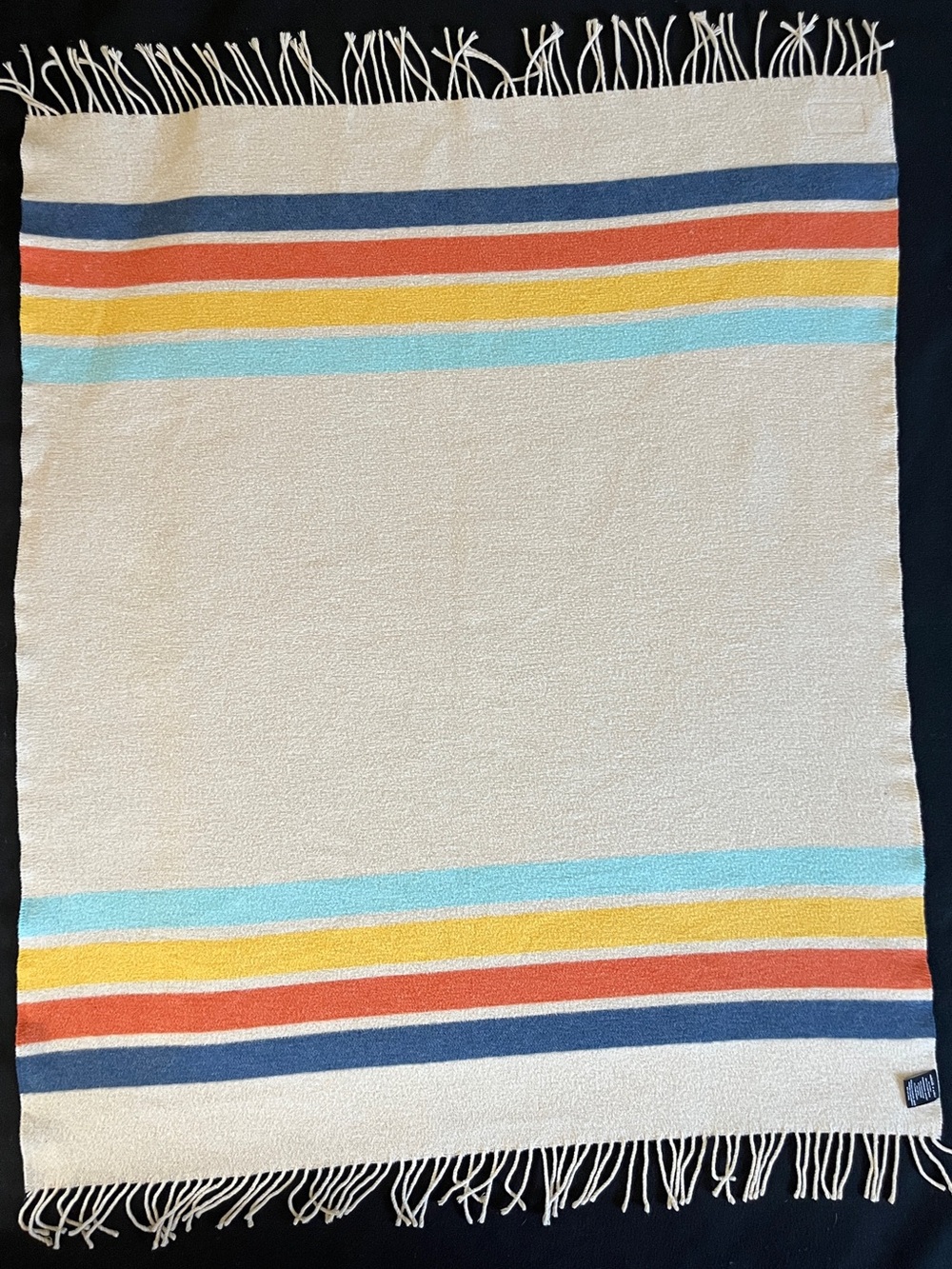 Sackcloth & Ashes Small Lap Blanket Camp Coast Stripe Wool Blend 38” x 48” EUC